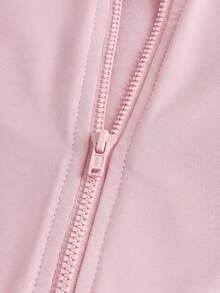SHEIN Girlism NovaGlow 青少女運動休閒日常針織素色開襟外套與喇叭褲套裝 - 粉色 - 查看 3