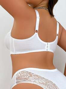 SHEIN 1 buah Bra Tanpa Kawat Bertekstur Patchwork Renda Ukuran Plus - Putih - View 2