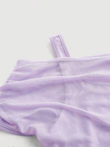 SHEIN MOD Women's Purple Solid Color Mesh Overlay Tank Top - Lilac Purple - View 3