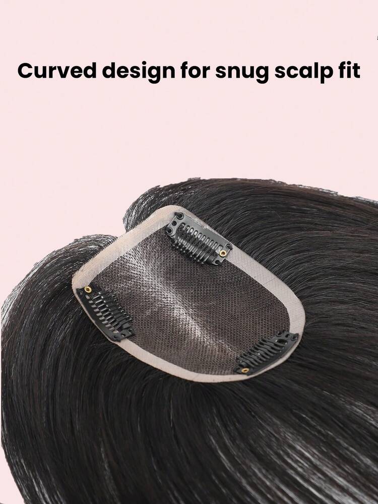 Penutup Rambut Wanita 8 Inci, Alas Jaring Las 3*4, Desain Melengkung, Pas di Kepala, Rambut Manusia, Belahan Tengah, Tanpa Poni, Rambut Hitam untuk Rambut Bagian Atas yang Tipis - SNatural - View 4