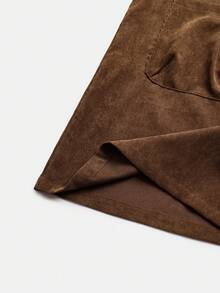 Linhara Spring/Autumn Corduroy Brown Hooded Mid-Length Casual Commute Plus Size Jacket With Pockets - Brown - View 3