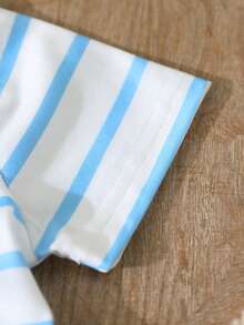 SHEIN Playful Pals 男童条纹T恤和可爱卡通大象牛仔背带裤两件套 - 藍色 - 查看 3