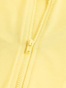 SHEIN Girlism NovaGlow 青少女運動休閒日常針織素色開襟外套與喇叭褲套裝 - 黃色 - 查看 3
