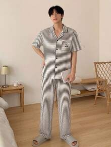 DAZY 春/夏條紋T恤與彈性腰長褲男士居家服套裝 - 彩色 - 查看 7