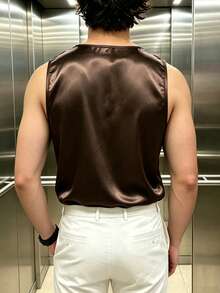 Manfinity Dauomo Men's Satin Sleeveless Tank Top - Brown - View 2