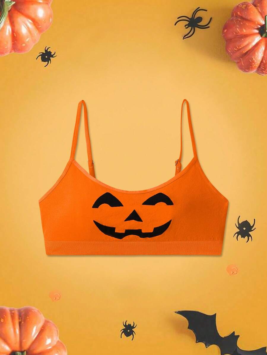 Notgurli Halloween Pumpkin Jacquard Seamless Women's Bra Summer Cute - Orange - View 1