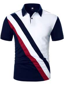 Calvornis Men Contrast Panel Polo Shirt, Formal, Ceremony - Multicolor - View 3