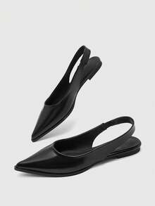 CUCCOO BIZCHIC Minimalist Solid Color Pointed Toe Flat Slip-On Casual Commuting Simple Basic Matching Backless Flat Shoes, Office Wear Spring Shoes - Patent leather black - View 10