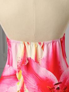 Rometta Plus Size Women's Halter Neck Metal Decor Floral Print Top - Multicolor - View 4