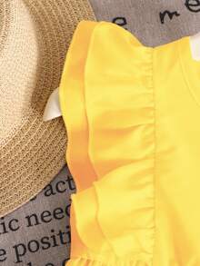 Genkimix Kids 2pcs/Set Cute Casual Ruffle Sleeveless Blouse And Fashion Studded Denim Pants Outfit Young Girls - Yellow - View 4