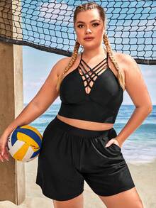 Swim Vcay Shorts unicolor con bolsillo oblicuo - Negro - Ver 5