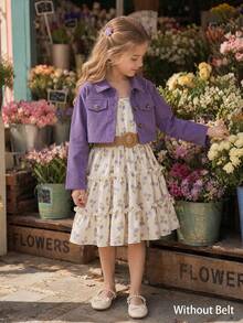 SHEIN Young Girls Set, Boho, Long Sleeve, Mini Dress, Autumn, Fall, New Fall Styles, Holiday Dress - Purple - View 3