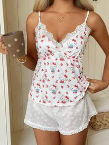 CovetEZ HELLO KITTY AND FRIENDS | SHEIN 女款蕾絲聯名款細肩帶背心 - 彩色 - 查看 6