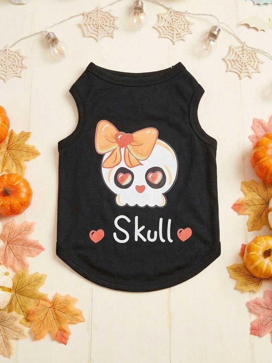 PETSIN 1 Peça Colete para Cachorro com Estampa de Caveira e Laço de Halloween, Respirável e Leve - Multicolorido - Visão 1