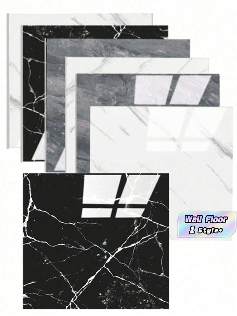 14 Pcs Black Marble Pattern Glossy Ceramic Tile Stickers Waterproof Wall Decor Aluminum Composite Peel Stick Bathroom Kitchen Must Have Home Accessory - multicolor - View 1