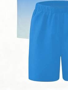 Boys Two Pieces Rash Guard Swimsuits Teen Boy Vacation Short Sleeve Sunsuit Swimwear Sets 12-16Y - Blue - View 5