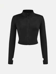 SHEIN Girlism Tween Girl NovaGlow 少女運動休閒日常針織素色開襟外套與喇叭褲套裝 - 黑色 - 查看 6