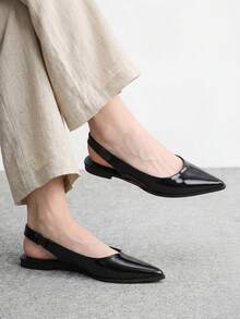 CUCCOO BIZCHIC Minimalist Solid Color Pointed Toe Flat Slip-On Casual Commuting Simple Basic Matching Backless Flat Shoes, Office Wear Spring Shoes - Patent leather black - View 5
