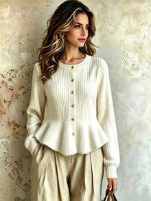 Franclia Áo len cardigan Y2K, thích hợp mặc khi đi làm, đi học, Halloween, công sở, ngoài trời, sinh nhật, thường ngày vào mùa thu/đông - Màu be - Xem 4