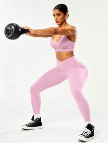 Easithlete Easithlete 女款字母圖案休閒百搭日常健身旅行運動緊身內搭褲 淺粉色 夏季 - 粉色 - 查看 5