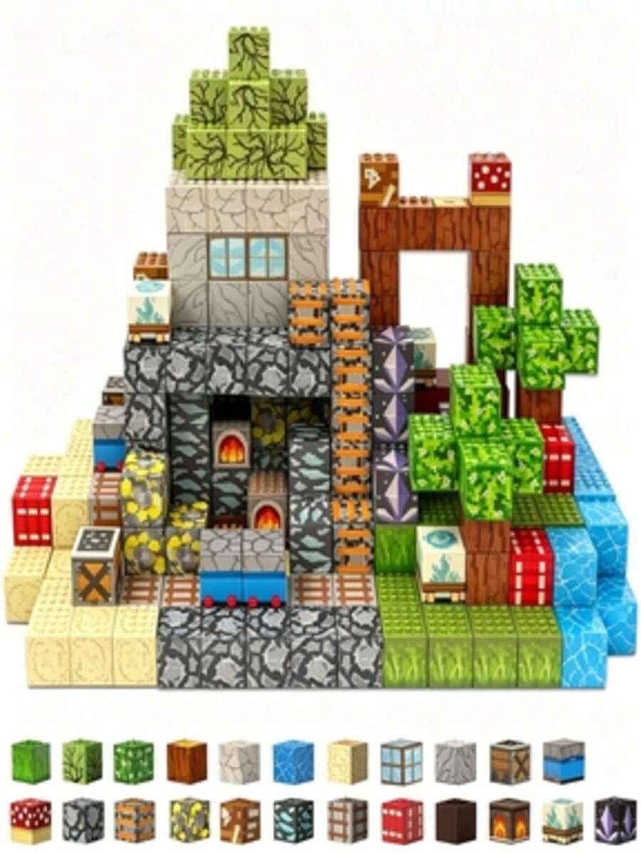 MINKOJA Magnetic Building Blocks, Adult Magnetic Construction Blocks, Adult STEM Sensory Magnetic Blocks, Can Build 3D Lava Treasure World, Christmas Birthday Gift - Multicolor - View 1