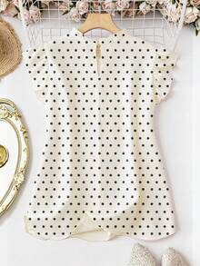 EMERY ROSE Blusa de mujer talla grande con estampado de lunares y cuello redondo con mangas cortas - Multicolor - Ver 2
