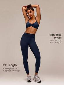 GLOWMODE Seamless Tummy Control Butt Scrunch Plaid Ventilated Leggings Medium Impact Workout Jogging Gym Training - Dusty Blue - View 4
