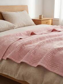 1pc Soft & Comfortable New Waffle Gauze Blanket, Skin-Friendly, Solid Color, Suitable For Bed, Sofa, Pillow - Perfect For Relaxation And Snuggling - Quietly Weaving Words On Bean Yarn - View 5