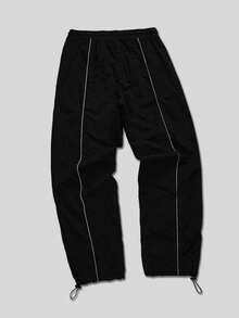 RISE LYT Celana Panjang Olahraga Pria Kasual Motif Blok Warna dengan Tali Serut di Pinggang dan Saku - Hitam - View 2