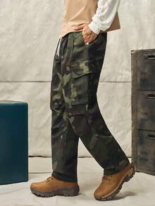 Norleigh 男士秋冬休閒時尚薄款工裝迷彩戶外長褲 - 軍綠色 - 查看 4