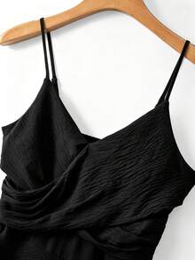 GlowEve Women's Spaghetti Strap Cinched Waist Elegant Commute Versatile Island Style Fashion French Multi-Layer Design Spring Summer Short Jumpsuit - Black - View 6