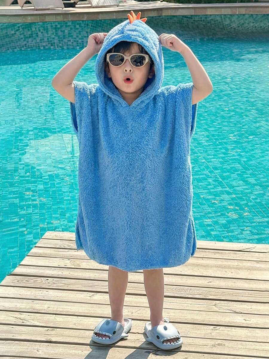 SHEIN Bubblio 3D恐龍設計柔軟舒適可翻面羊羔絨連帽泳裝罩衫，適合搭配沙灘褲、浴巾，適用春夏季外出、情人節、約會、旅行、度假、家庭聚會、返校季、生日派對