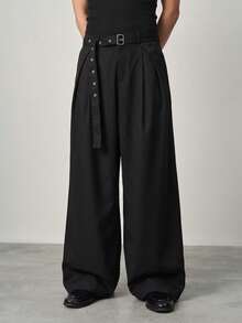 STYNVO Pantalones largos de unicolor con cinturón versátiles para el hombre de moda - Negro - Ver 3