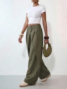 Zivah Women's Fashion Solid Color Curved Leg Pants - Army Green - View 8