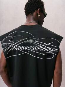 STYNVO Men's Plus Size Summer Casual Letter Print Tank Top - Black - View 3