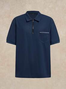 Plus Size Men's Short Sleeve T-Shirt,Navy Blue,Summer,Smart Casual,Office,Casual Sports Design,Soft Comfortable Skin-Friendly,Machine Washable,Fitness - Navy Blue - View 2