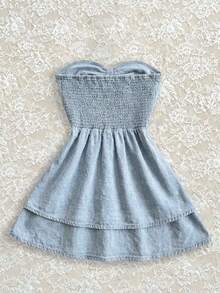 Elamini Women's Denim Strapless Tube Dress - Blue - View 3