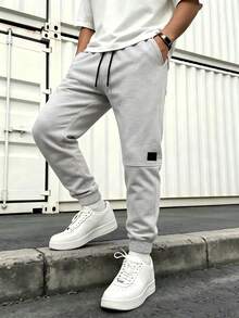 Gym Rark Men's Light Gray All-Season Minimalist Line Design Sports Outdoor Casual Jogging Pants - Light Grey - View 5
