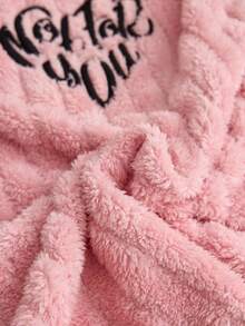 SHEIN Women's Fuzzy Graphic Long Sleeve Ribbed Sleepwear Set - Pink - View 7