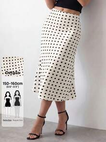 SHEIN PETITE Women's Polka Dot Print Elegant Mermaid Skirt - White - View 4