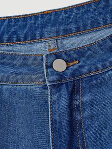 Everyssa Women's Pleated Wide Leg Loose Casual Denim Jeans With Pockets - Blue - View 7