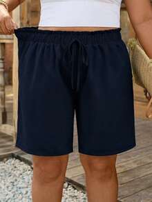 Comfylo Plus Size Solid Color Casual Versatile Shorts For Vacation - Navy Blue - View 5