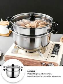 Stainless Steel Mini Steamer Set: 1 Pot +1 Steaming Rack +1 Glass Lid – Kitchen Cookware, Soup Pot & Noodle Pot, Suitable For Induction Cooktops And Multiple Heat Sources | Heat-Resistant Handles | Glass Lid Measures 17.5cm (6.89 Inches) In Diameter - View 5