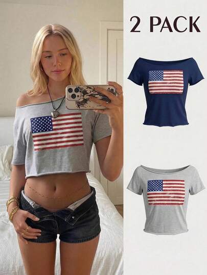 CovetEZ American Flag Print Casual Women's T-Shirt