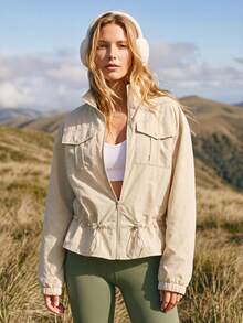 WanderVale Women's Solid Color Casual Versatile Daily Outdoor Jacket - Beige - View 3