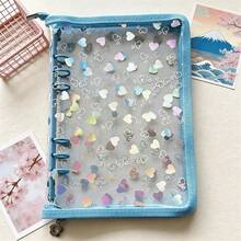 A5 Large Capacity Glitter Heart Zipper Binder, Portable Sticker Refill Notebook Set, Includes PP Transparent Refill Pages, A5 Transparent Refill Inserts, File Folder, Stamp Album, Sticker Album, Photo Album, Nail Art Album, Savings Planner - A5 Flashing Heart - View 26