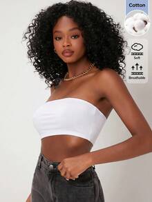 SHEIN BASICS 女款百搭純色抹胸背心上衣，適合日常穿著與度假 - 白色 - 查看 5