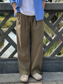 DAZY Pantalones rectos casuales con cordón en la cintura y rayas para hombres, para el otoño, vacaciones de otoño - Beis - Ver 6