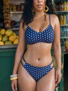 Swim Mod Bộ đồ bơi 2 mảnh cho nữ size lớn mùa hè đi biển, họa tiết chấm bi, áo bikini dây mảnh và quần tam giác - Nhiều màu - Xem 4