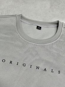 Manfinity Homme Men's Plus Size Pullover Crew Neck Sweatshirt, Minimalist Line & Letter Slogan Print, Sweatshirt Fabric, Autumn/Winter Men's Plus Size Sweatshirt, Basic Minimalist Versatile, Gray Sweatshirt, Suitable For Outings, Commuting, Street Photography, Home, Travel, Daily Wear, Etc. - Grey - View 4